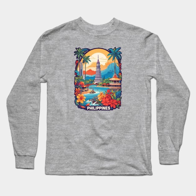 Vintage Travel Philippines Design Long Sleeve T-Shirt by huefinder